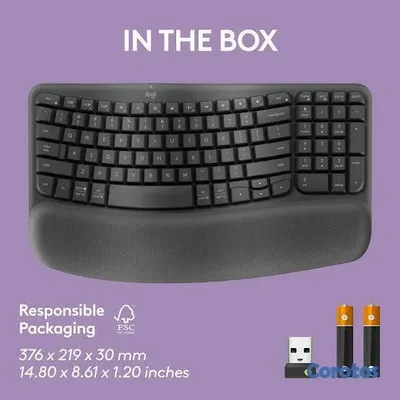computadoras y laptops - TECLADO LOGITECH WAVE KEYS, ERGONOMICO, USB WIRELESS RECEIVER 2.4GHZ WIRELESS 2