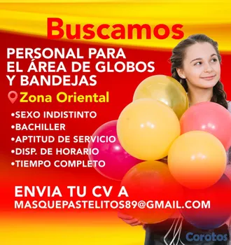 empleos disponibles - Personal para tienda de globos y envolturas