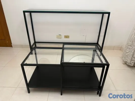 muebles y colchones - Repisa y mesa de centro de hierro con tope de cristal. Ambas como nuevas.  5