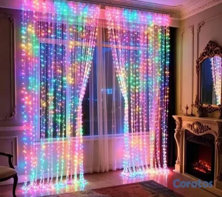 decoración y accesorios - 
Cortinas de Luces Navideña de 3 Metros de Largo Multicolor, Amarillo Cálido y B 2