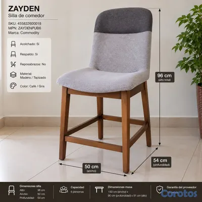 muebles y colchones - Juego de comedor alto para 6 personas – Mesa + 6 s 2