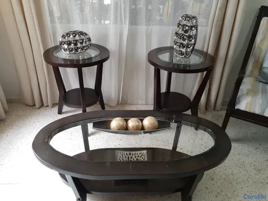 muebles y colchones - Hermoso juego de mesa de centro y laterales en caoba original 2