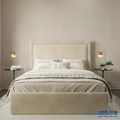 muebles y colchones - Cama tapizada color Gris y Beige+ Colchon. Nueva 8