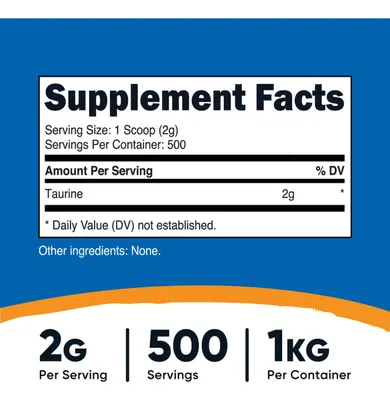 Salud y Equipamiento Médico - Taurina En Polvo Nutricost (1kg) - 500 Raciones 2