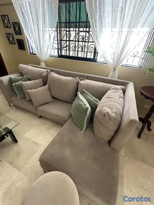 muebles y colchones - Sofá esquinero  gris con taburete y cojines 3