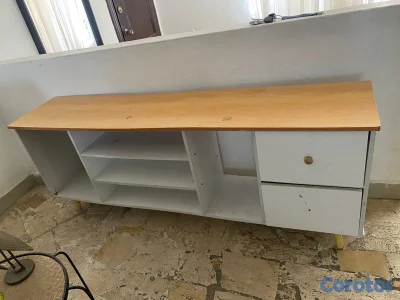 Mueble blanco con tope madera 