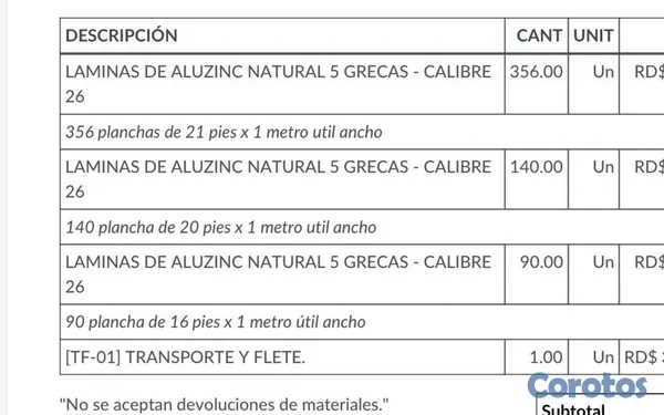 equipos profesionales - VENDO LAMINAS DE ALUZINC NATURAL 5GRECAS - CALIBRE 26, ESTAN EN PUNTA CANA 5