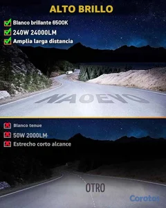 Kit 2 Barras LED NAOEVO 7” 240W 24,000LM + Cablead