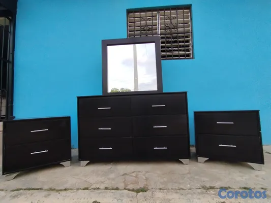 muebles y colchones - Gavetero con espejo y mesa de noche negro  5