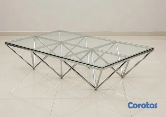 muebles y colchones - Mesa de centro moderna con diseño geométrico - Cristal y Acero
 3