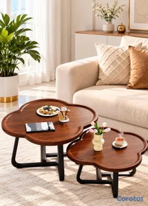 *SET DE MESAS DE CENTRO*

▪️ *DISEÑO DE FLOR*

▪️ MATERIAL: *MADERA Y METAL* 
