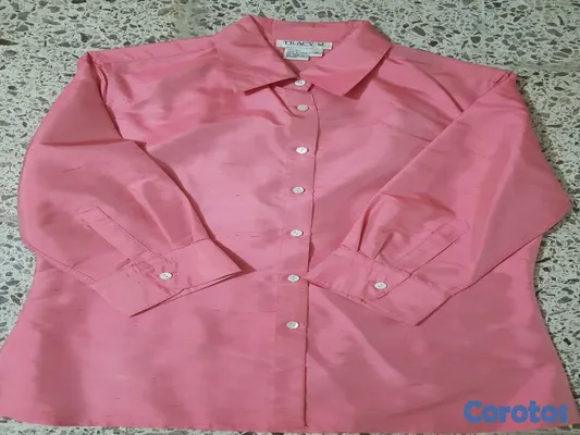 ropa para mujer - Elegante blusa camisera de seda pura, tamaño M, marca Tracy M. 4