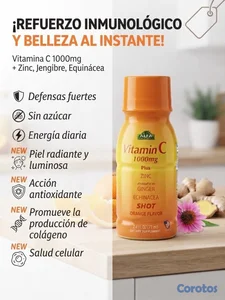 Shot de Vitamina C 1000mg + Zinc, Jengibre y Equinácea (Sin Azúcar) 8 unidades 