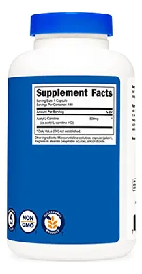 Salud y Equipamiento Médico - Nutricost Acetyl L-carnitine 500 Mg, 180 Capsulas - Sin Omg 3
