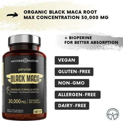Salud y Equipamiento Médico - Maca Negra Organica 30.000 Mg Hombres Y Mujeres 180 Cap 6