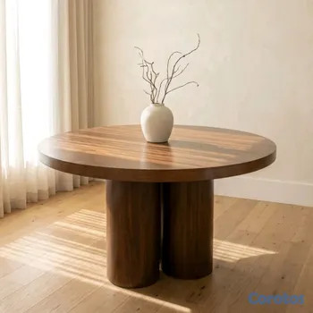 muebles y colchones - Mesa comedor redonda madera maciza 6 puestos 149cm