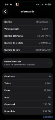 celulares y tabletas - Iphone 17 pro, 256 GB 5