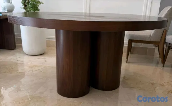 muebles y colchones - Mesa comedor redonda madera maciza 6 puestos 149cm 3