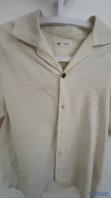 ropa para hombre - Camisa Zara Crema Bordada para Hombre – Nueva 2