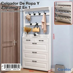Perchero con zapatera blanca y cajones 80 cm