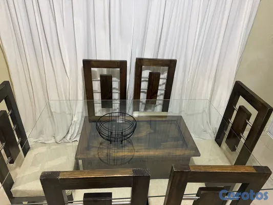 muebles y colchones - Comedor de 6 sillas en madera y cristal 2