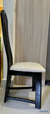 muebles y colchones - Set de 6 sillas de comedor negras con tapizado cre 5