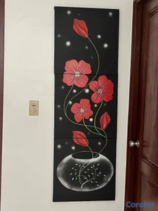 vendo Lámpara, cuadro flores juego de 3 y cuadro frutal comedor