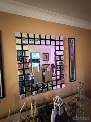 muebles y colchones - Espejo de pared cuadrado moderno con marco de bloq 2
