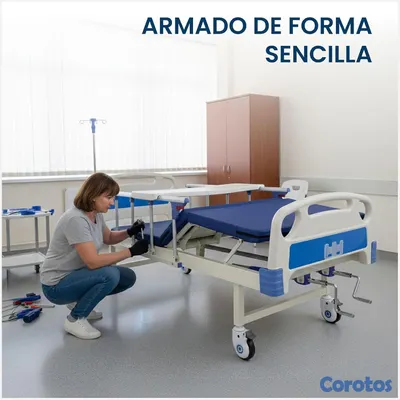 Salud y Equipamiento Médico - Cama ajustable manual con ruedas y barandas – Entr 7