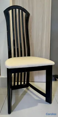 muebles y colchones - Set de 6 sillas de comedor negras con tapizado cre 2