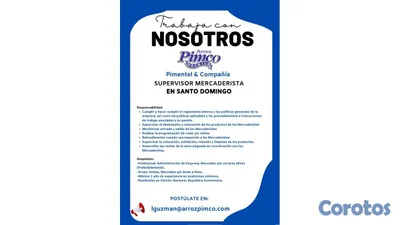 Vacante Supervisor de Mercaderista Santo Domingo 
