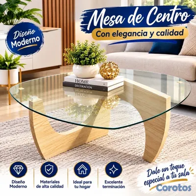 decoración y accesorios - Mesa de Centro Ovalada 

Material: tope de cristal y base de madera
 2
