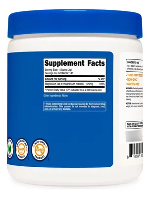 Salud y Equipamiento Médico - Malato De Magnesio En Polvo 300g 420mg Nutricost 4