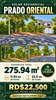 solares y terrenos - Solar en venta de 276 metros en Prado Oriental, Au 8