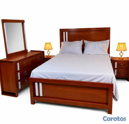 muebles y colchones - Cama en madera, color caoba  2