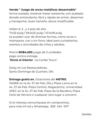 decoración y accesorios - "Vendo set de 3 arcos mamparas metalicos desarmable" para cumpleaños y eventos"  3