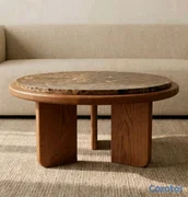 muebles y colchones - Mesa centro marmol emperador roble americano 81cm