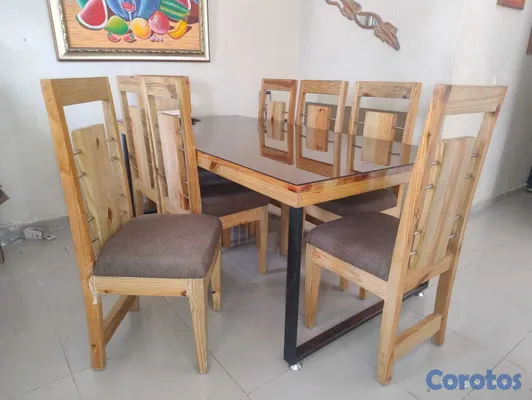muebles y colchones - COMEDOR DE 8 SILLAS EN PINO TRATADO CON BASE DE HI 3