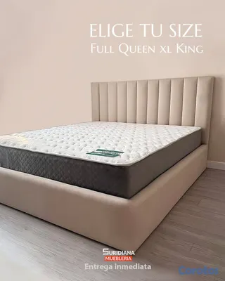 muebles y colchones - Cama tapizada color Gris y Beige+ Colchon. Nueva 7