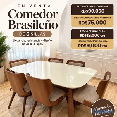 muebles y colchones - Comedor Brasileño de 6 sillas 3