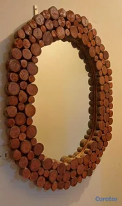 Espejo rústico artesanal en madera fina, corteza f