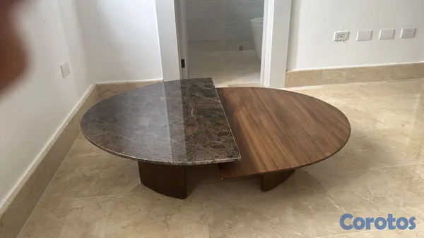 decoración y accesorios - Set de dos mesas de centro media luna en madera y  6