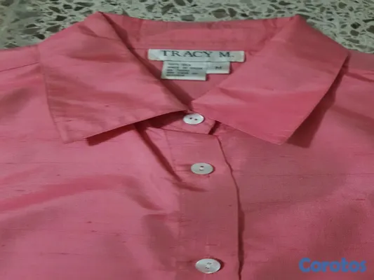 ropa para mujer - Elegante blusa camisera de seda pura, tamaño M, marca Tracy M. 3