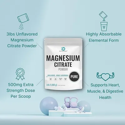 Salud y Equipamiento Médico - Citrato De Magnesio En Polvo 500 Mg, 3 Libras Sin Sabor 4