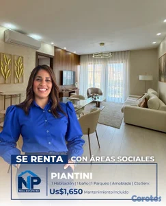 Apartamento amoblado en Piantini con áreas sociales 