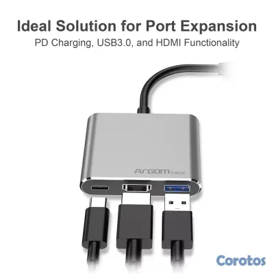 accesorios para electronica - HUB ADAPTADOR USB ARGOM TYPE C , 3 EN 1, USB TYPE-C, 1X HDMI 4K, 1X USB 3.0 4