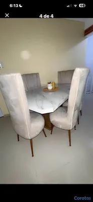 muebles y colchones - comedor de 6 sillas tope
en mármol tela de excelente calidad patas color madera  4