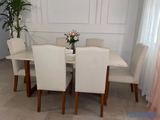 muebles y colchones - Comedor de 6 sillas de mármol y roble brasileño  7