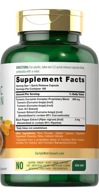 Salud y Equipamiento Médico - Carlyle Curcuma Curcumina Con Bioperine | 500 Mg | 180 Capsulas 2