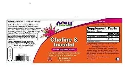 Salud y Equipamiento Médico - Choline Colina & Inositol 100 Capsulas 500mg Sistem Nervioso 2